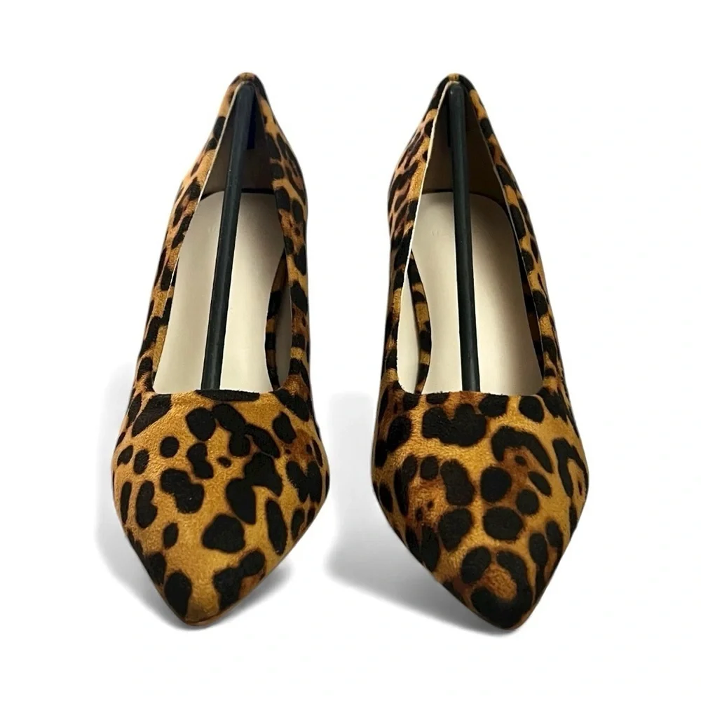 Halston Leopard Print Vegan Suede Block Heel Pumps Women's 7.5M Mobwife Party